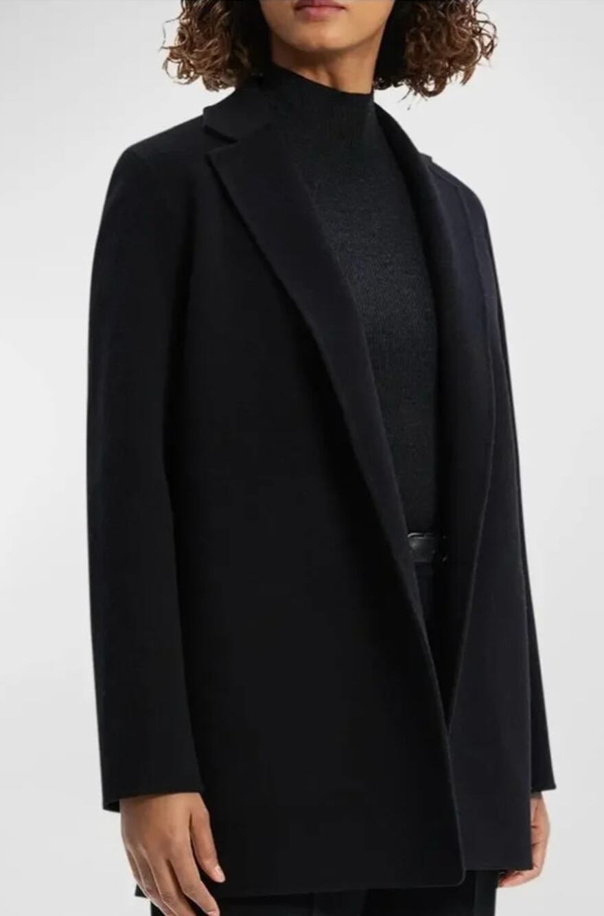 Theory Sileena Winsome 2 Wool Cashmere Jacket Coat Black Open Front Size Small